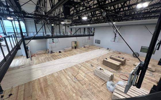 The Sands Family YMCA gymnasium under construction