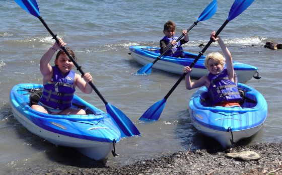 Kid's Canoeing at Glacier Lake 