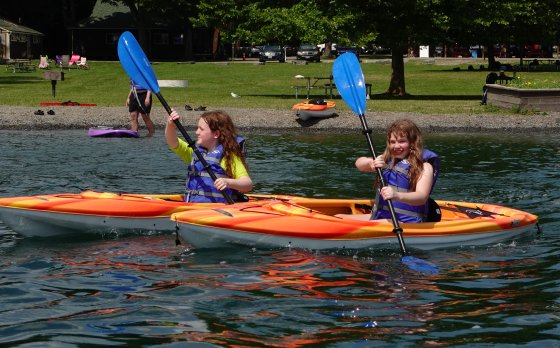 Girls Canoeing at Camp Glacier