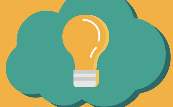 A yellow lightbulb sitting inside a green thought bubble.