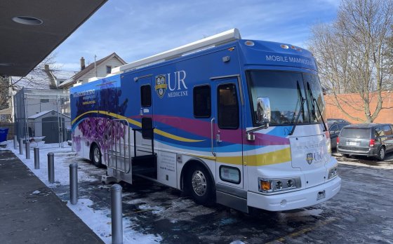 UR Medicine's Mobile Mammography Van outside of the Thurston Road YMCA Neighborhood Center