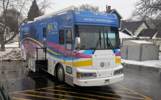 Mobile Mammography Van parked outside of the Lewis Street YMCA Neighborhood Center