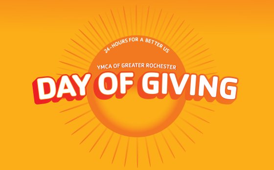 image of a sun with the words "day of giving" and "ymca of greater rochester" "24-hours for a better us"