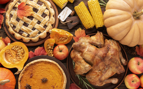 thanksgiving autumnal and food spread