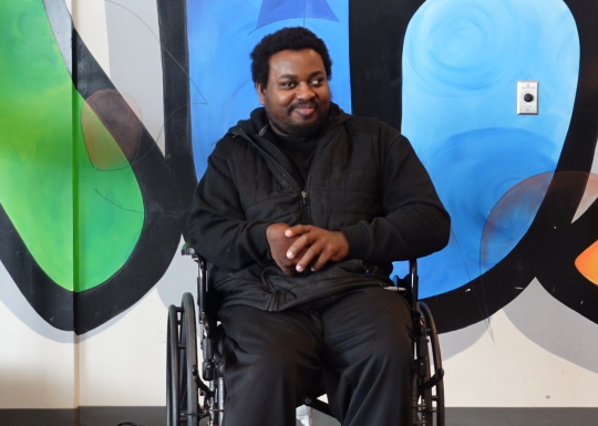 Brandon Personal Training Testimony a ymca member in a wheelchair set up for an interview