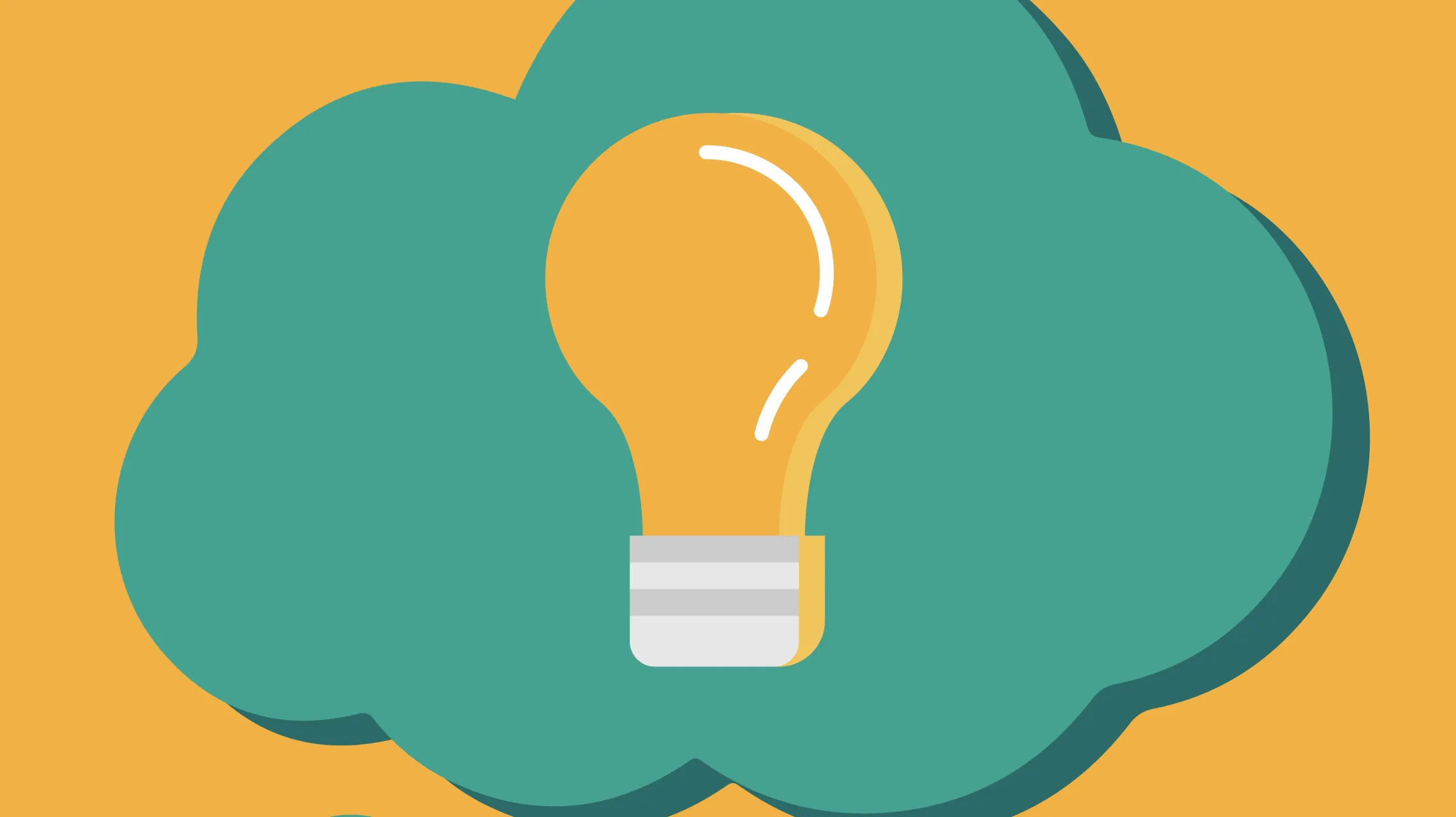 A yellow lightbulb sitting inside a green thought bubble.