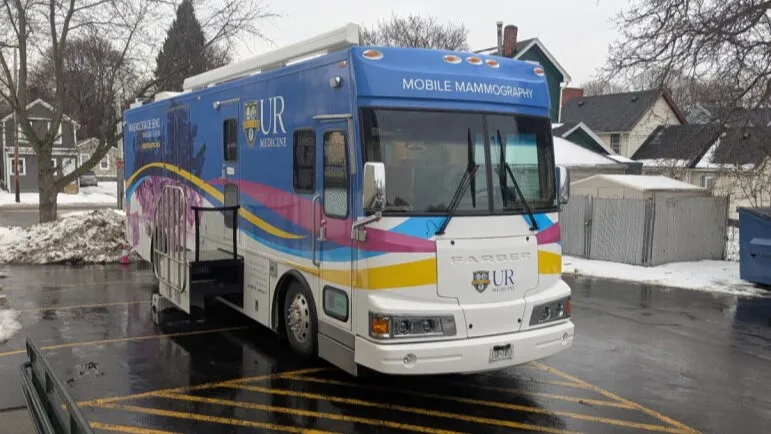 Mobile Mammography Van parked outside of the Lewis Street YMCA Neighborhood Center