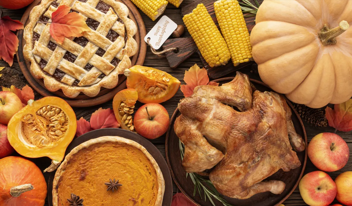 thanksgiving autumnal and food spread