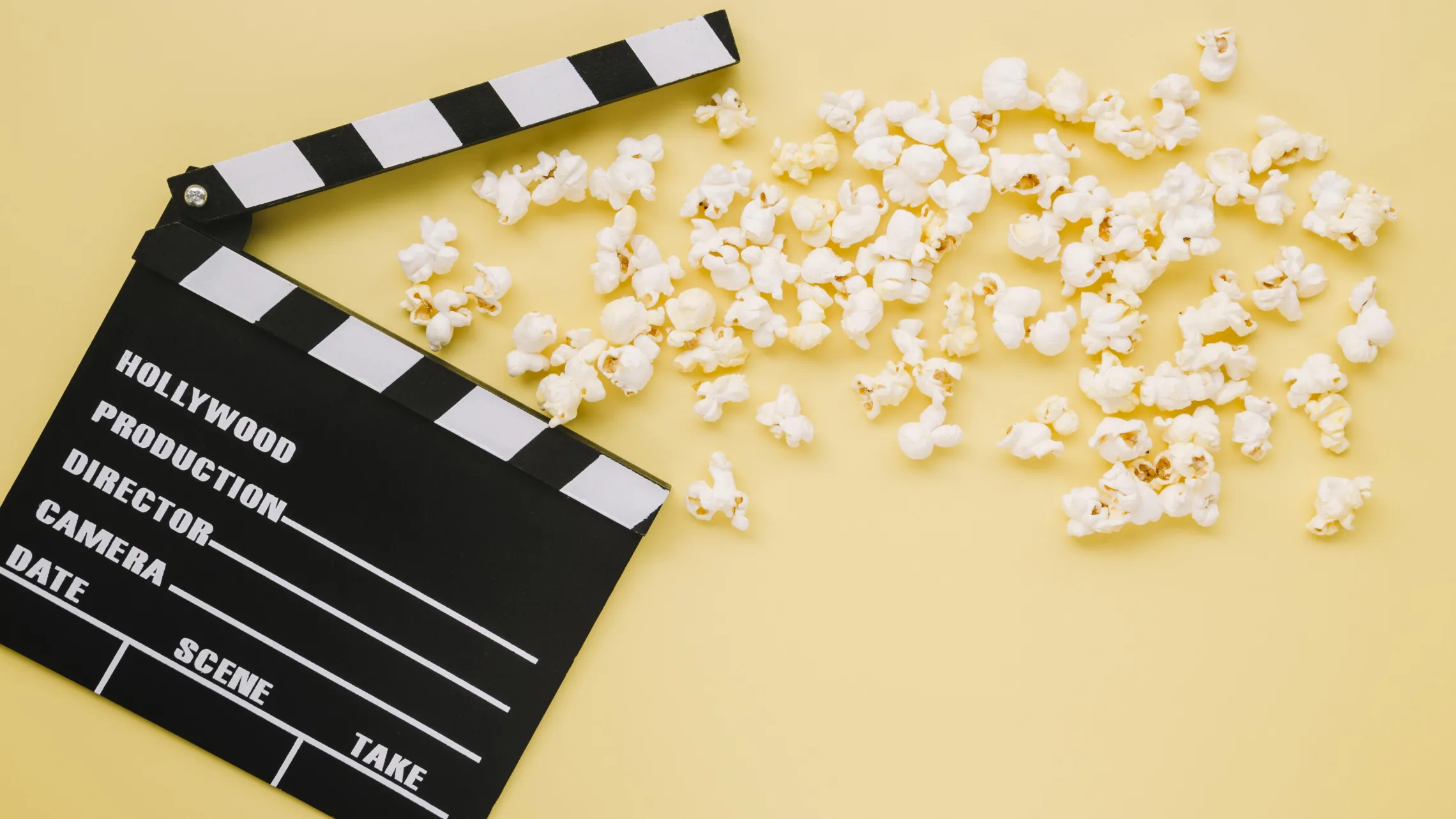 movie slate with popcorn