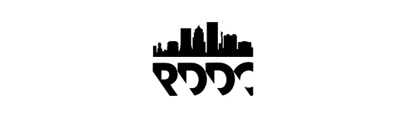 logo for Downtown Definitely featuring block letters R D D C and skyline of Rochester