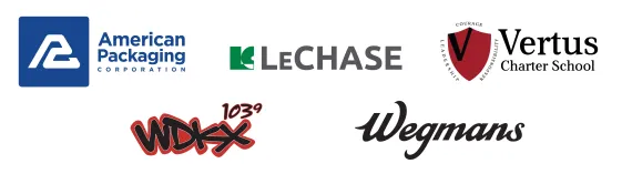 logos for American Packaging Corporation, LeChase, Vertus Charter School, WDKX and Wegmans