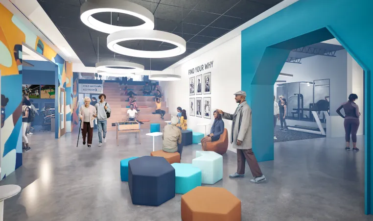 a rendering of how the new lounge at the Thurston Road YMCA Neighborhood Center will look