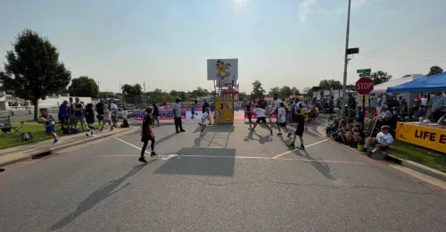 basketball players on the street playing in 3v3 basketball tournament