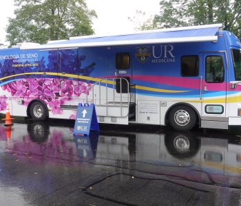 UR Medicine's mobile mammography unit parked outside of the maplewood family ymca